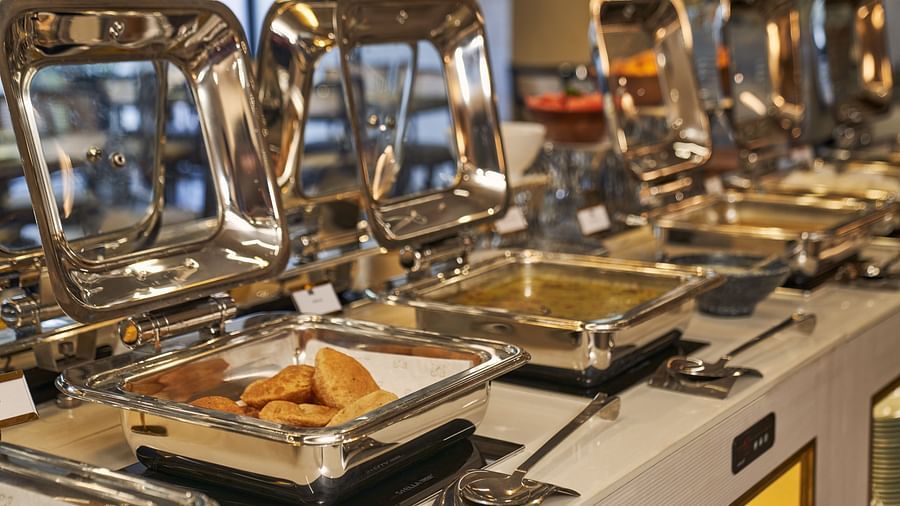 buffet at Mishri, the restaurant at Triptam Hotel, Vrindavan