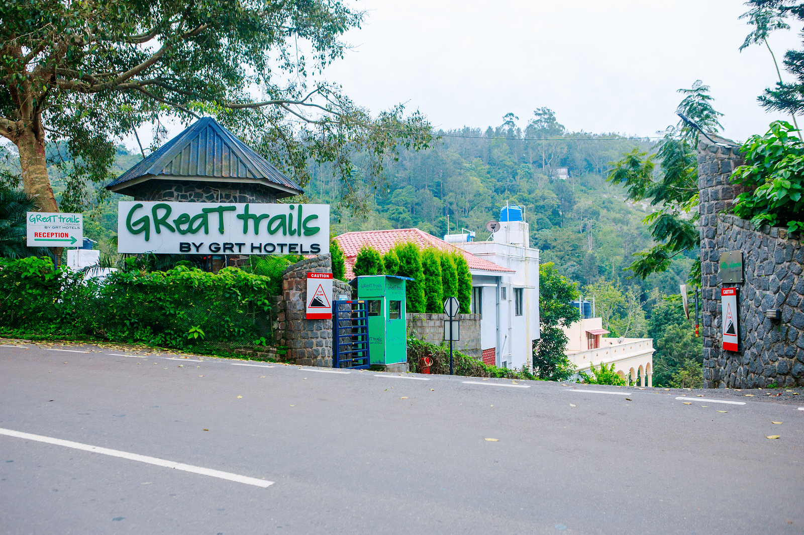 Entrance to Great Trails Yercaud by GRT Hotels, a resort nestled in the hills of Yercaud, India. 