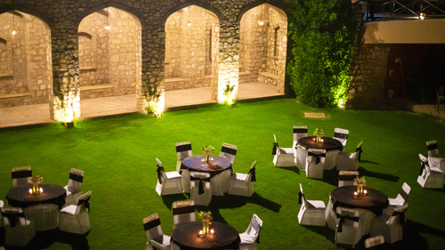 Lawn chairs with beautifully arranged table and chairs