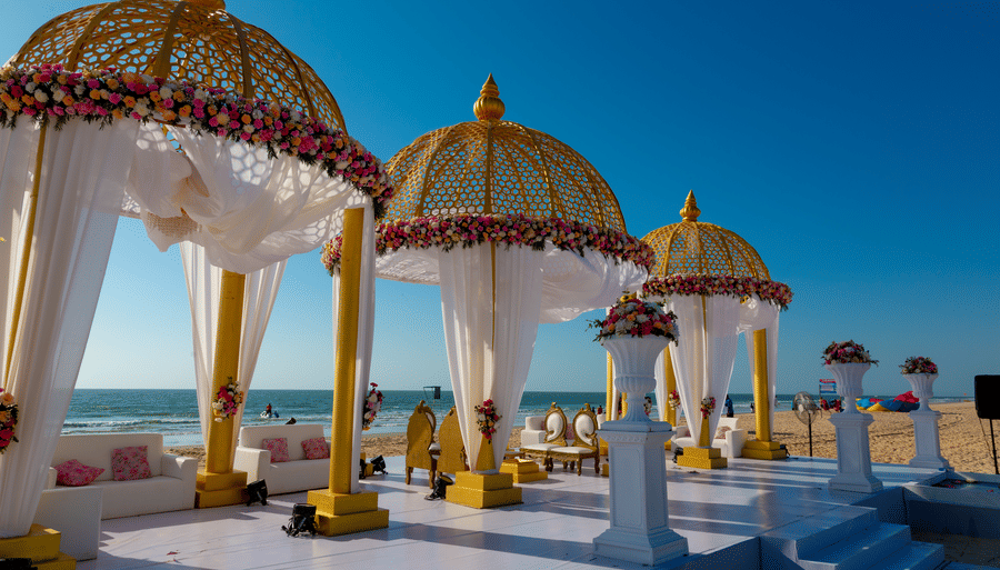 canopy style decorations on a stage on the beach - Caravela Beach Resort Goa
