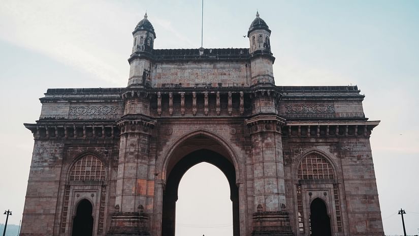 front full view of the gateway of india monument in mumbai on a bright sunny morning