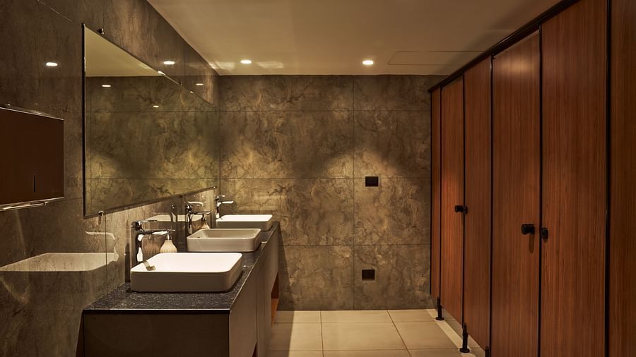 view of the bathroom in the lobby at Triptam Hotel, Vrindavan