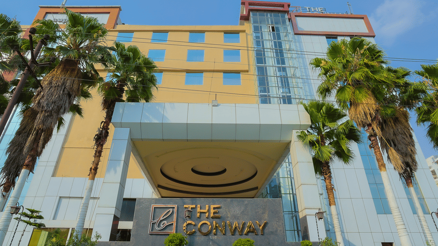 A wide view of The Conway, Meerut's elegant entrance, featuring its distinctive design at The Conway, Meerut.