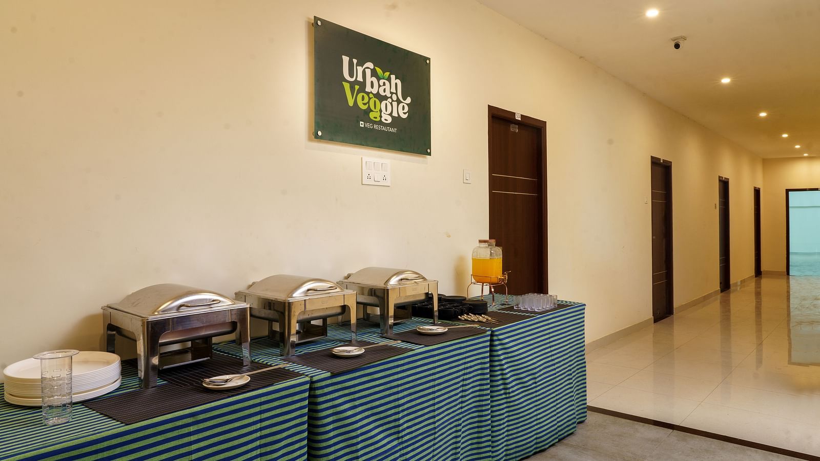 Buffet table with dishes placed on it