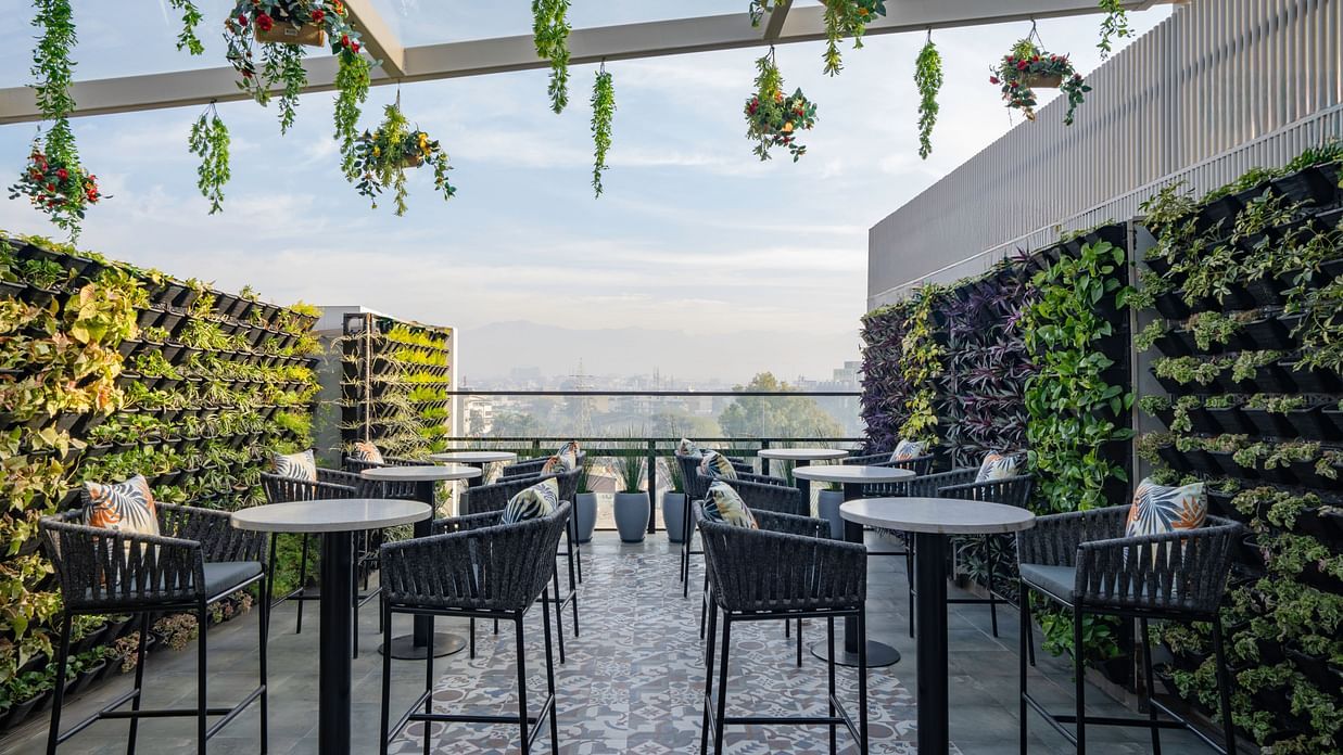 Rooftop restaurant with stunning city views.