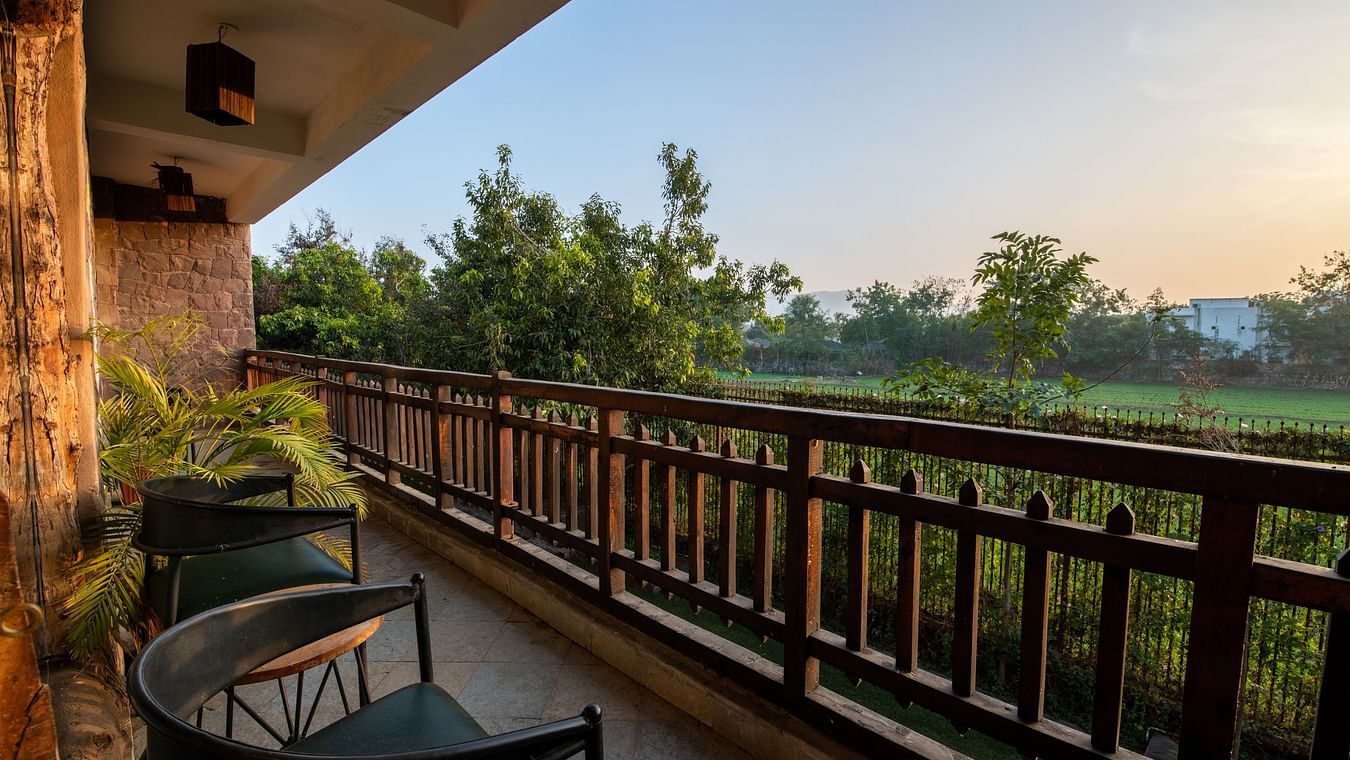 an attached sit out area of one of the rooms in Ranthambore at The Baagh Ananta Elite