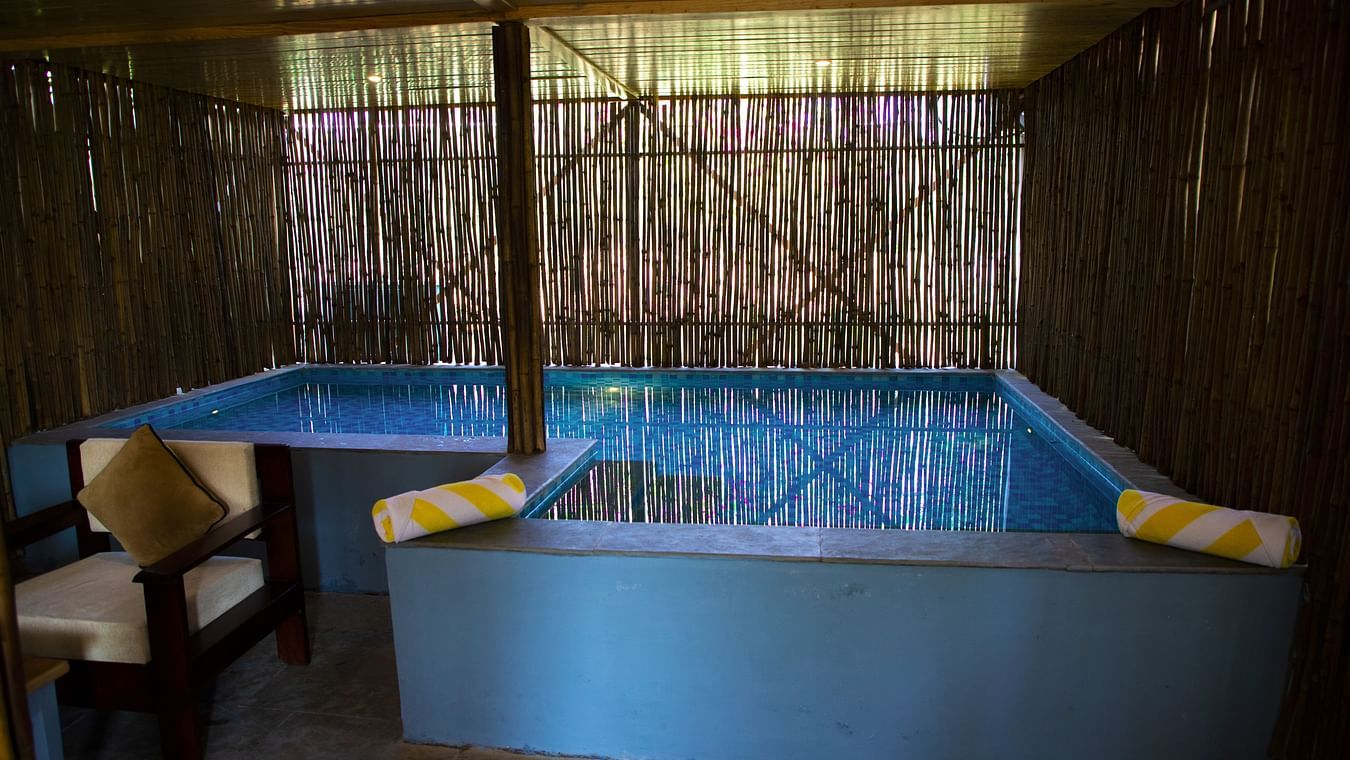 A small pool under a thatched roof