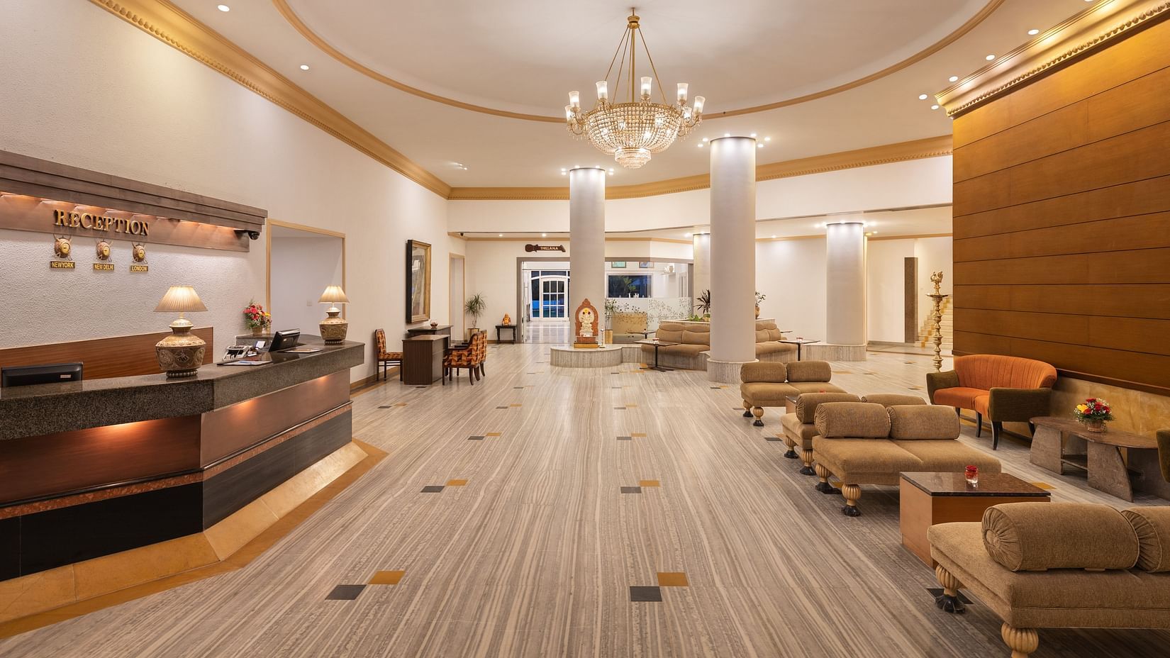 Reception area at Sangam Hotel, Thanjavur