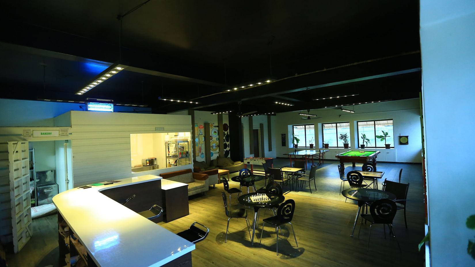 Cafe interiors with indoor gaming equipment