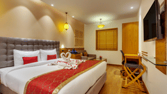 double bed in one of our rooms in New Delhi