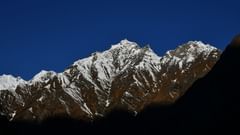 A view of the Panchachuli peak of which the top is covered with snow