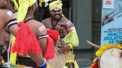 Traditional folk drummers performing during a Madras Day 2026 cultural celebration in Chennai.