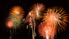 fireworks lighting up the night sky with different colours as seen from below