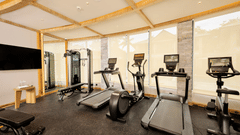 Fitness room with treadmills, exercise bikes, and a full-length mirror - Royal Tulip, Chitwan