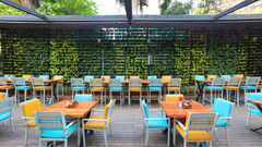 The Empresa Boutique Hotel - the colourful seats offered at Loca Loca Bistro in Andheri