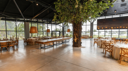 cluster style seating arrangement in a banquet hall