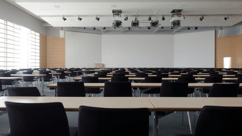 classroom style seating arrangement in a meeting room