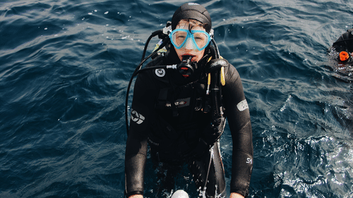 A scuba diver in waters