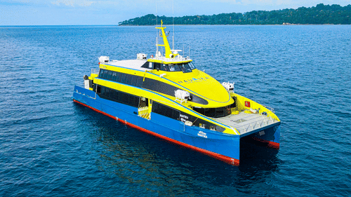 A ferry travelling in the middle of the ocean