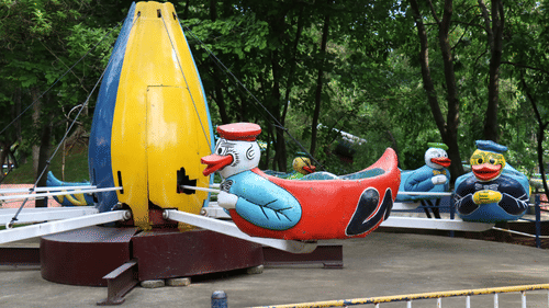 A bright and colourful duck-shaped ride for kids at Black Thunder.