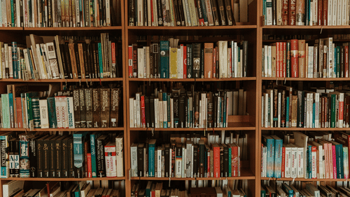 Shot of book shelf with a lot of books kept inside it