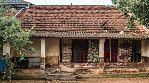 A view of an old building inside a village