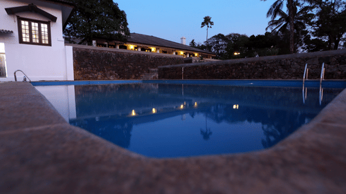 Poolside view of the resort in Wayanad