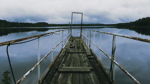 A broken bridge amidst water