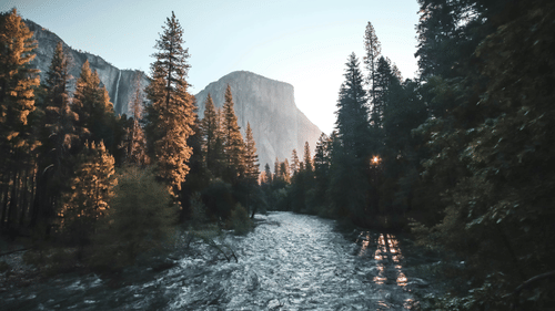 river flowing across the mountain.