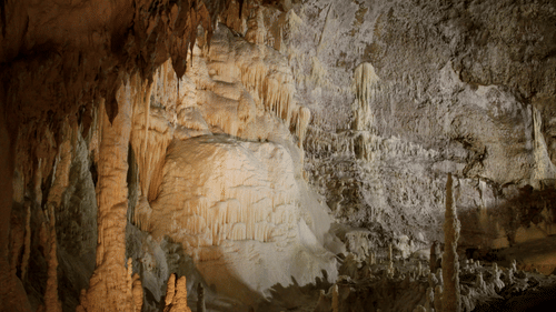 a cave with limestone covering the entirety of it.