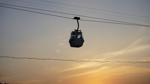 A cable car travelling on the line