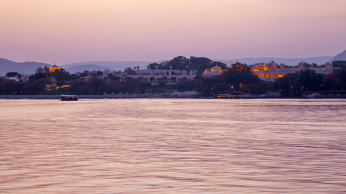 A amazing sunset with shadows over the water
