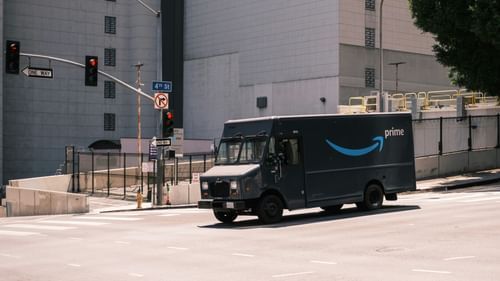 A truck passing by with the amazon logo