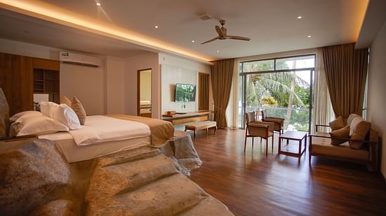 full view from a side angle of the sea view rock suite at the beacon by the bay villas and suites at dondra