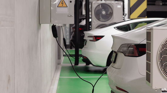 A station where electric vehicles are getting charged.
