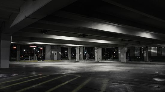 A large empty parking area