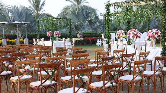 Seating arrangements during a wedding at Karma Lakelands