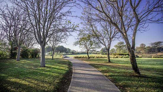 neatly trimmed hedges at the golf course at Karma Lakelands