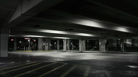 An empty parking lot in the basement