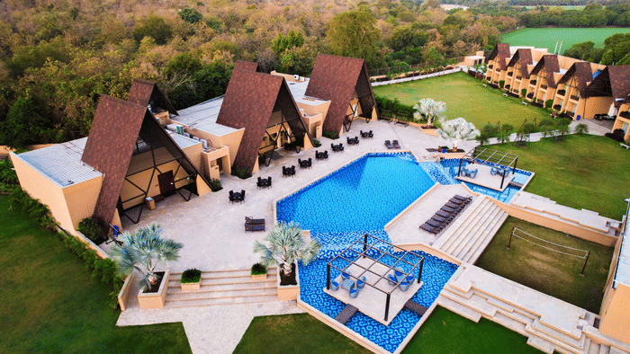 Aerial view of swimming pool at jagira Ananta elite