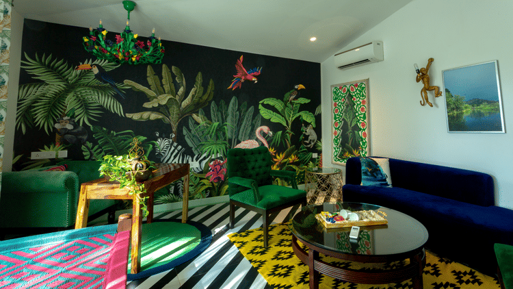 An overview of the living room inside the garden suite - Karma Lakelands.