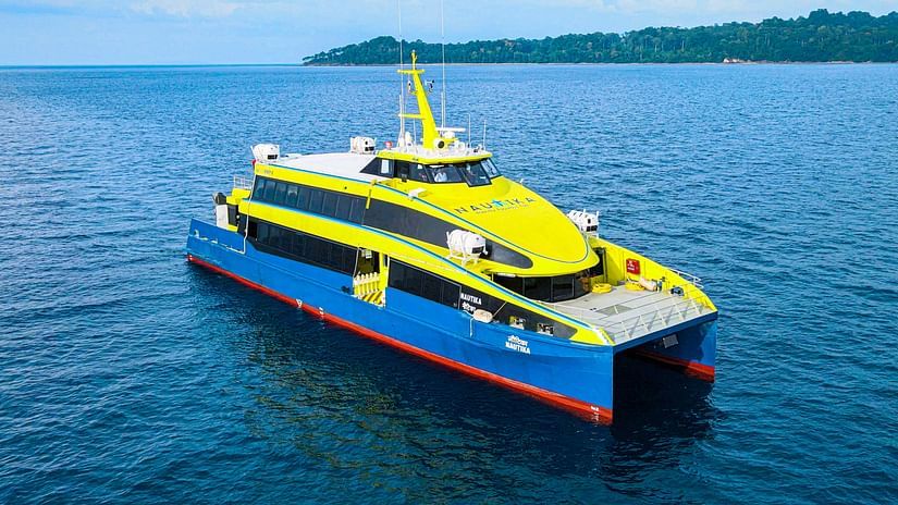 A ferry travelling in the middle of the ocean