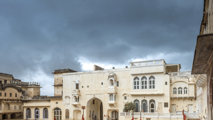Front ground view of the hotel during a rainy day - Hotel Castle Mandawa, Jhunjunu