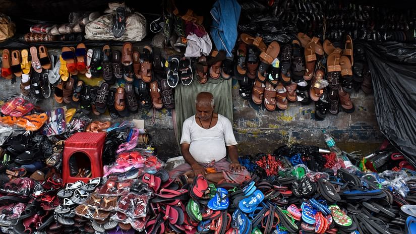 a hawker selling handicrafts in the street