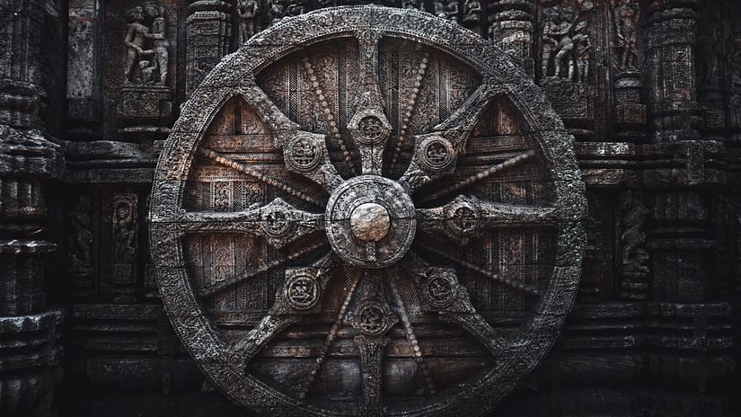 a chariot wheel at Konark Sun Temple