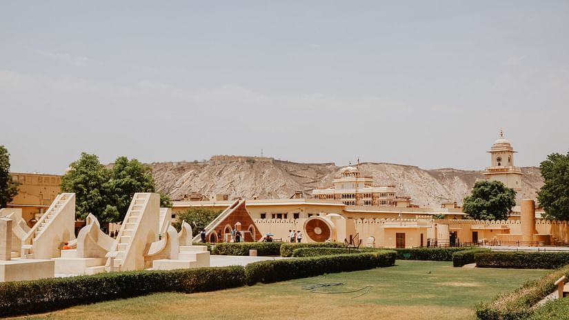 An overview of the UNESCO World heritage site - Jantar Mantar with the blue sky in the background