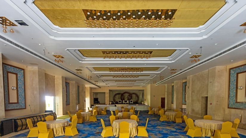 Banquet hall with seats and tables