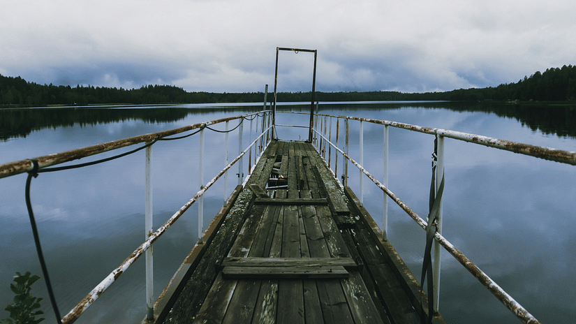 A broken bridge amidst water