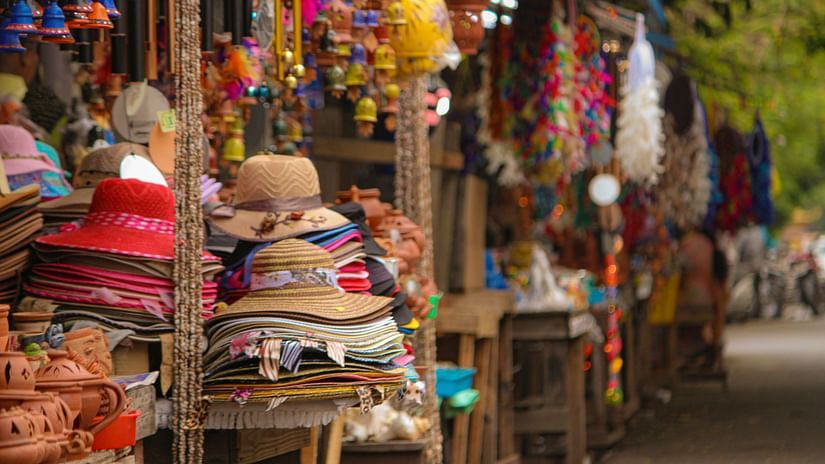 Hats and other accessories sold on the street in Port blair shopping market