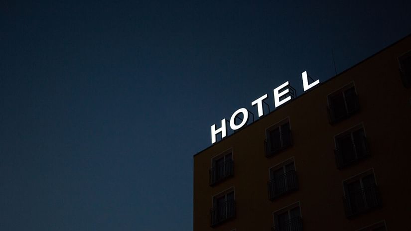a generic hotel image at nighttime